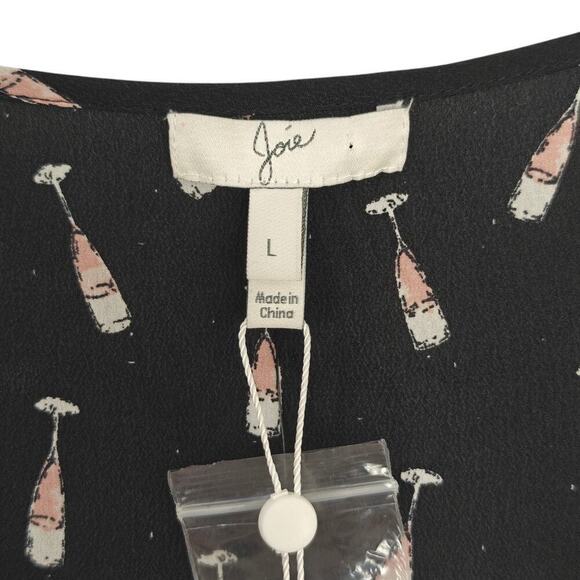 Joie Purine Champagne Flute Blouse Top Size Large Black Silk V-Neck L/S NWT - Picture 4 of 10